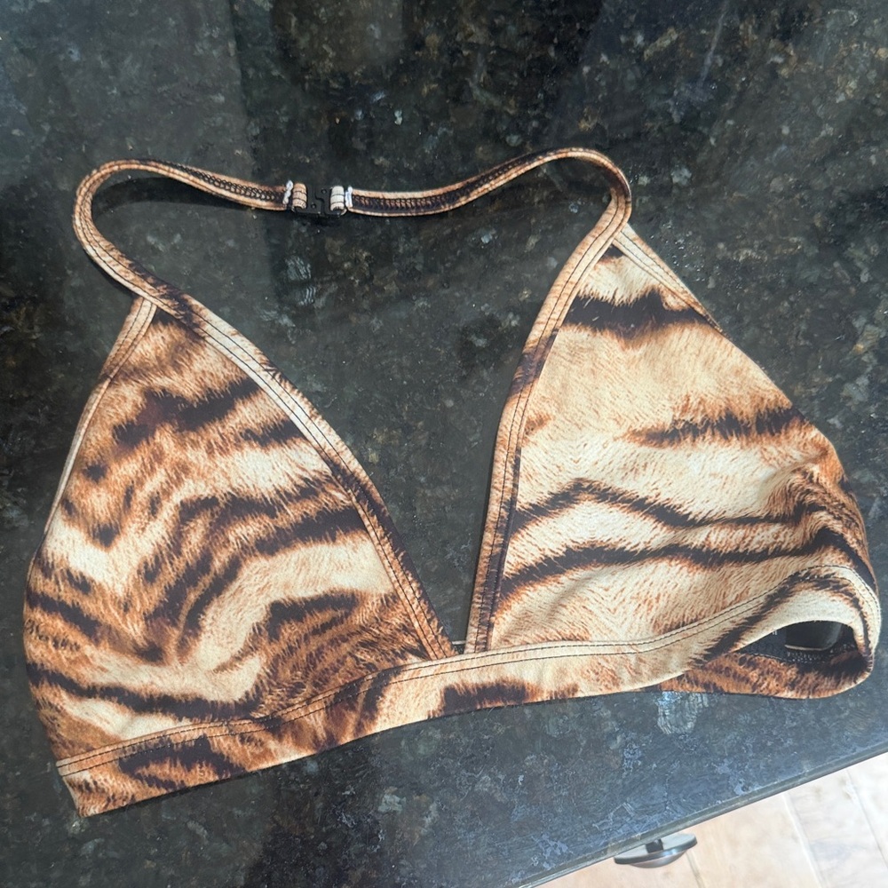 Tiger Friday Tiger Print Triangle Top - Brown & Black size AS